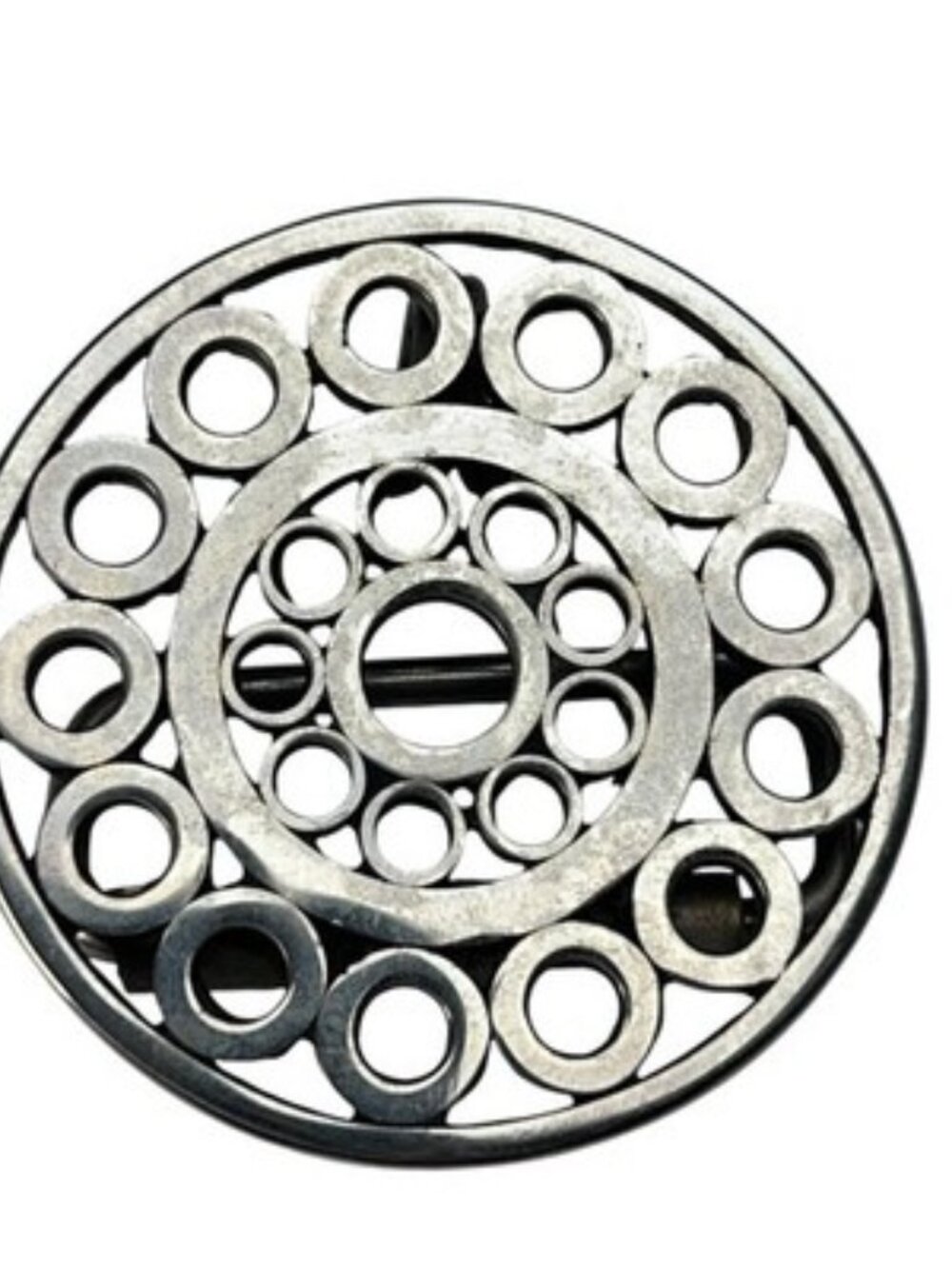 Vintage Silver Tone Round Openwork Geometric Circle Belt Buckle